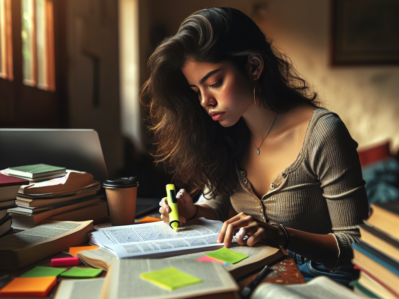 Estudante revisando material após publicação do edital